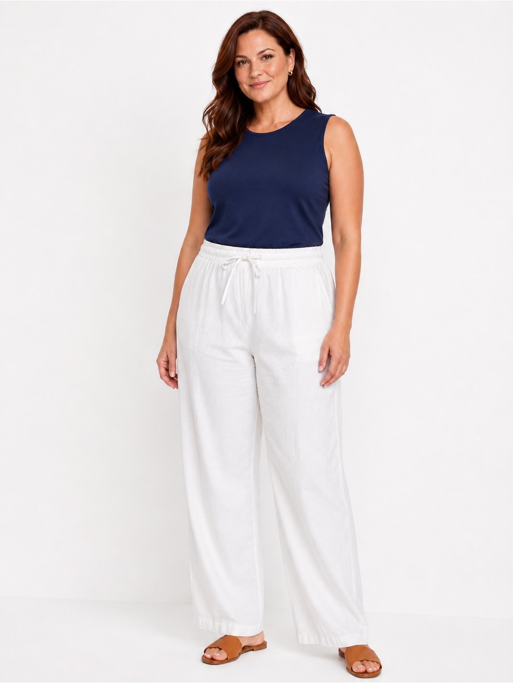 Old Navy Linen Blend Wide Leg Drawstring Pants Bright White NWT XL